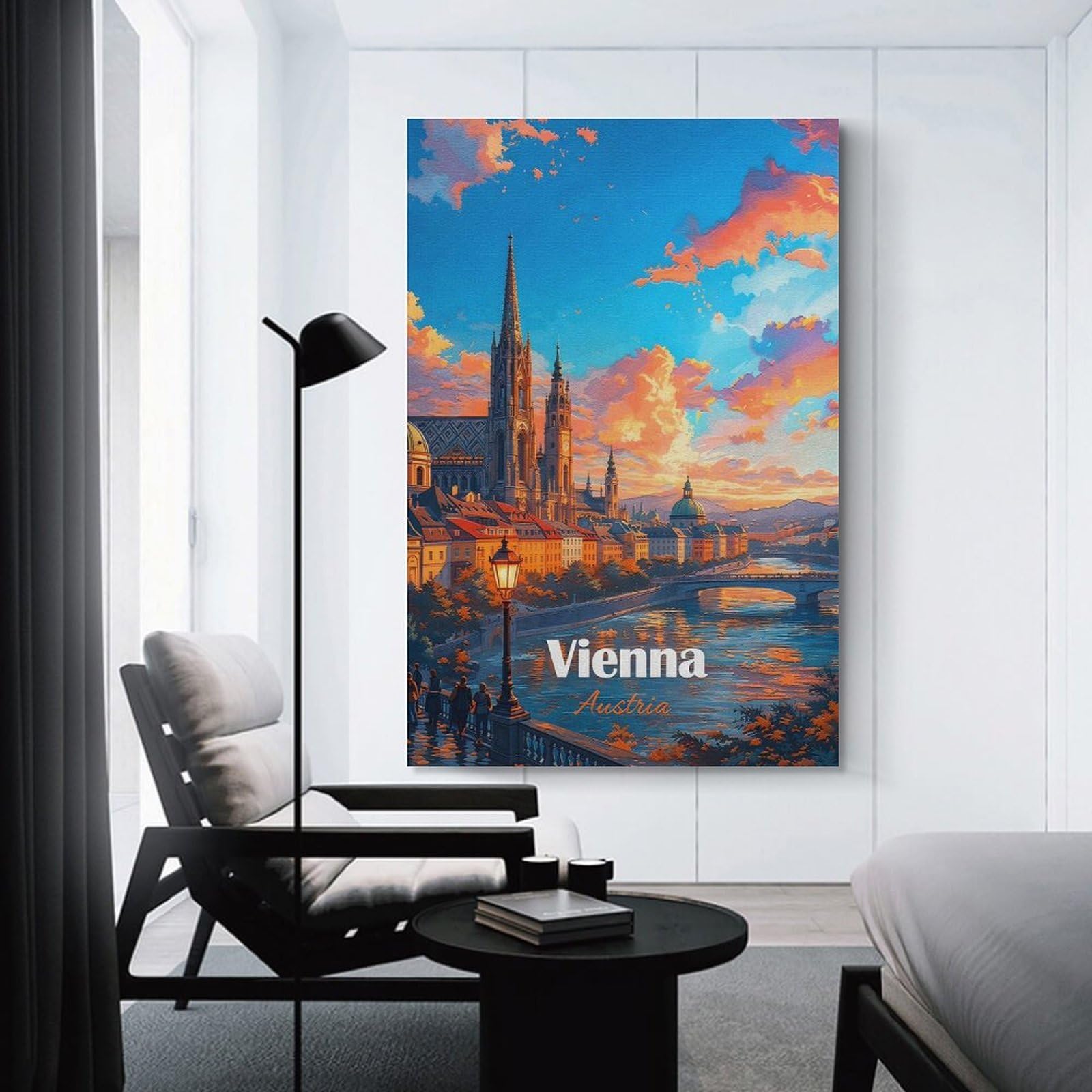 Junmoney Unframe-Style-4-1 Vienna Cityscape At Sunset Wall Picture Print, 20X30inch(50X75cm), For Wall Displays, Bedrooms Or Room Updates, Decorative Artwork With Flexible Styling