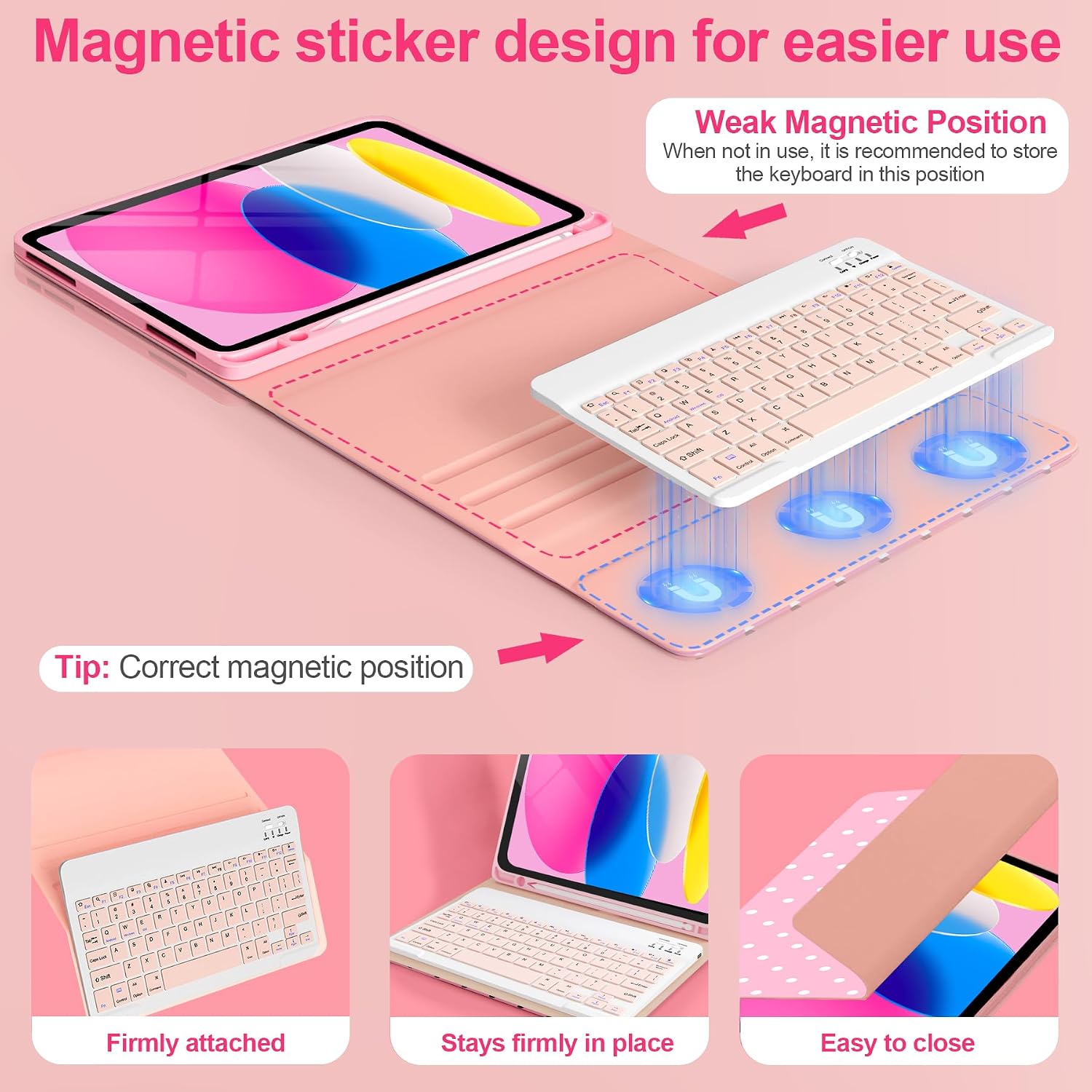 Case Keyboard for iPad Gen 11th (A16) 11-inch 2025 / 10th 10.9-inch 2022, Cute Polka Dot Stylish Aesthetics Design Collegiate Chic with Pencil Holder with Keyboard- White Polka Dots Pink image 3