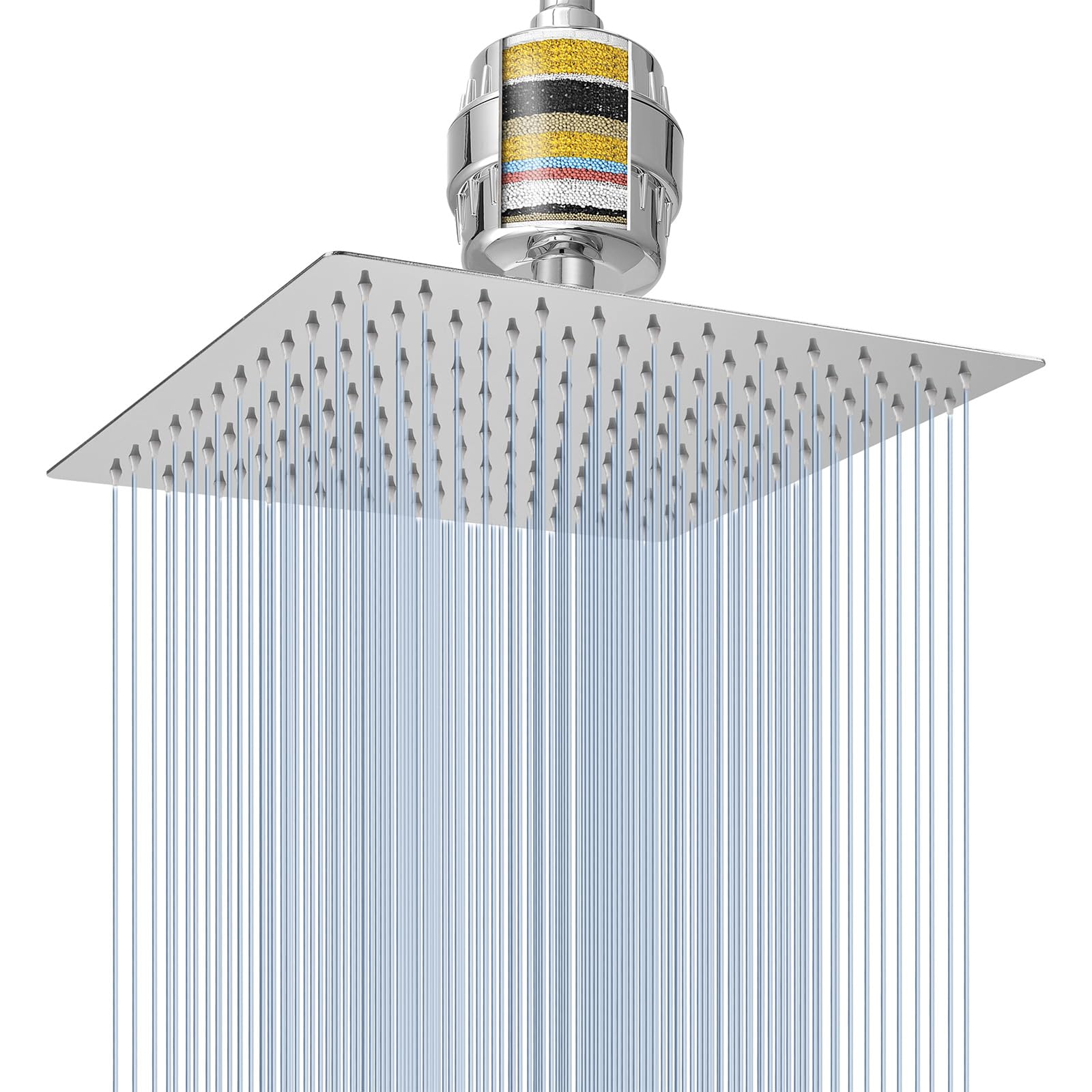 Voolan Rain Shower Head and 15 Stage Shower Filter Combo, High Pressure Rainfall Shower Heads Made of Stainless Steel, Water Softener Filtered Cartridge for Hard Water(8'',Square)