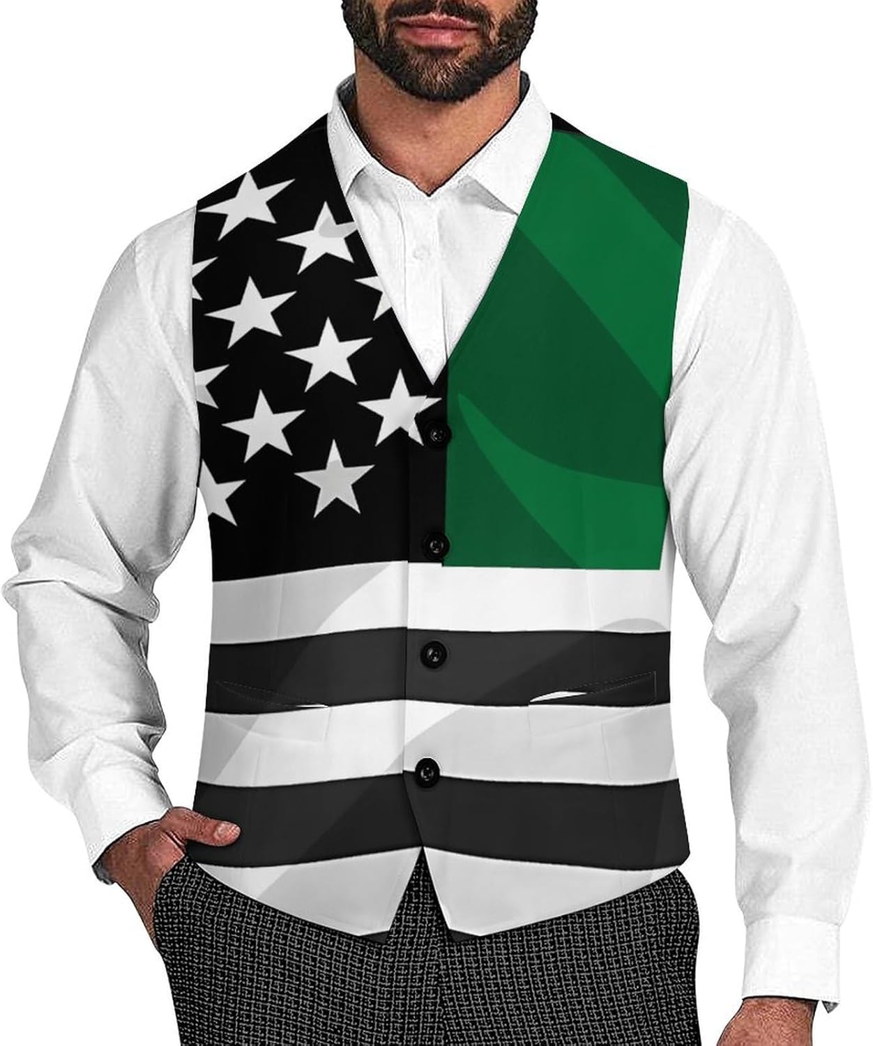 USA Irish Flag Men's Suit Vest Formal Vests Casual Dress Fit Waistcoat Casual Tuxedo for Business