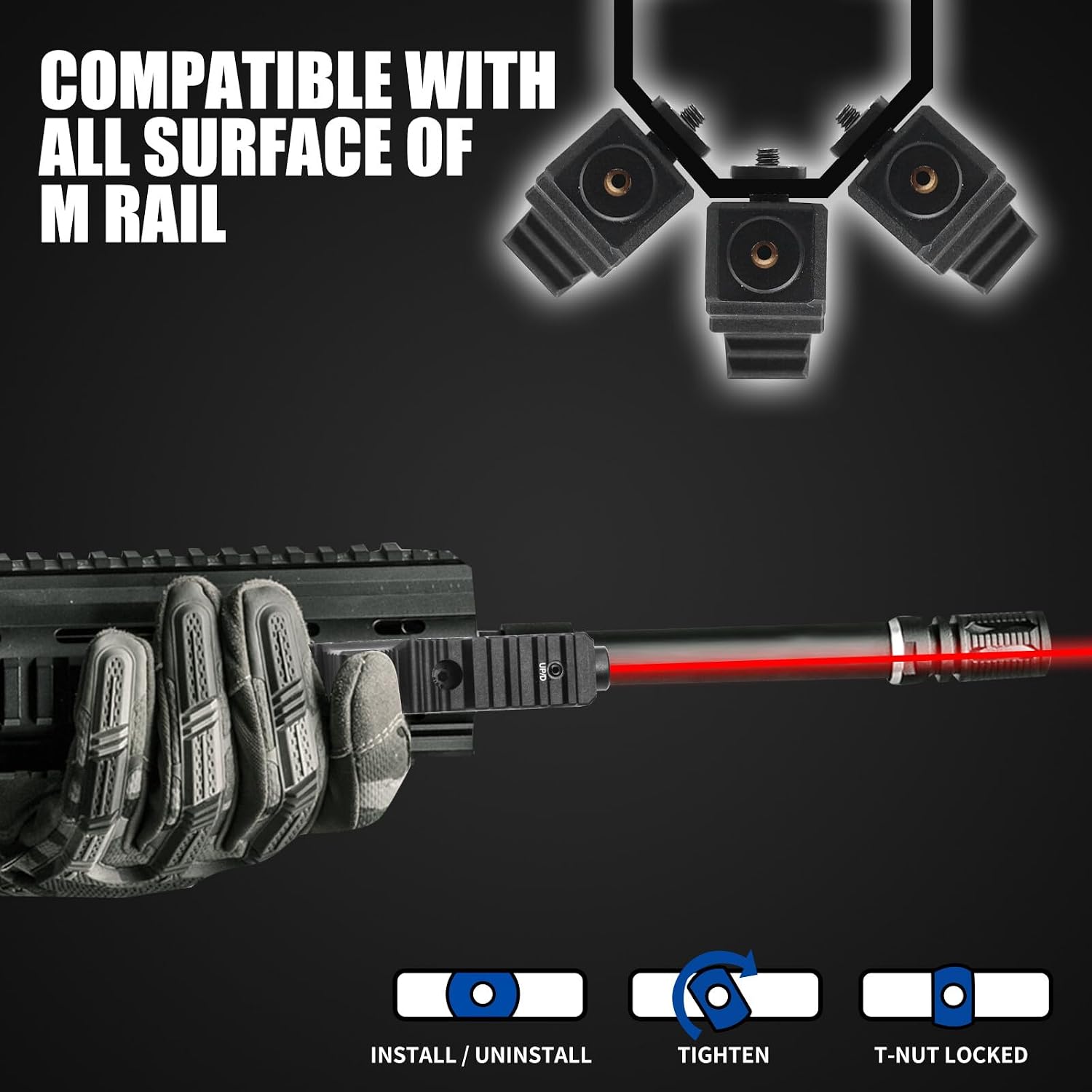 ZBULAR Red Laser (Class IIIA Laser Output is <5mW), 1 Mile Range with Strobe Function Type-C Rechargeable Compatible with M-Lok Rail