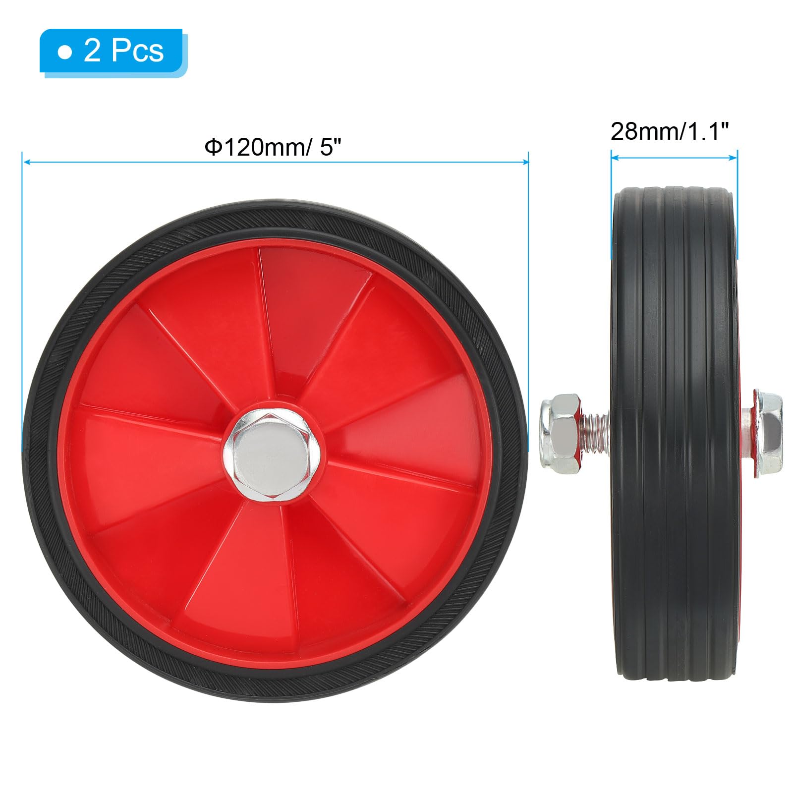 PATIKIL 5" Air Compressor Wheels, 2 Pack Universal, Red - Image 2