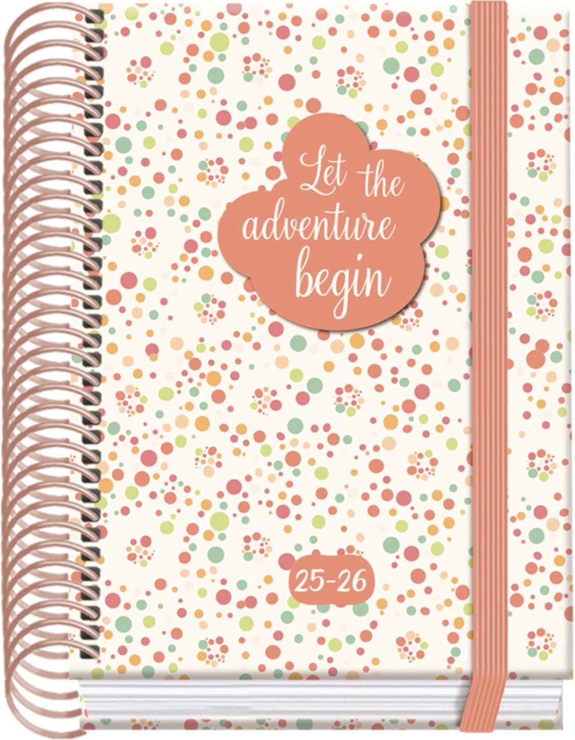 Dohe - School Planner 2025 2026 - One Day to a Page, Size A6 (12 x 17 cm), Spanish and English, September to June, Spiral Bound and Elastic Band, Hard Cover, 4 Sticker Pages - Prime Bubbles