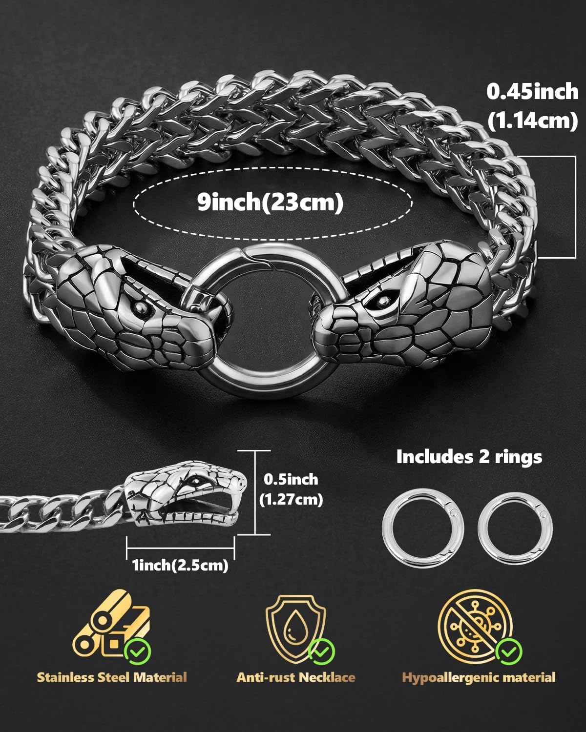 Stainless Steel Heavy Cuban Link Chain Bracelet Gothic Punk Rock Biker Viking Vintage Franco Link Curb Bracelet Jewelry for Men Silver
