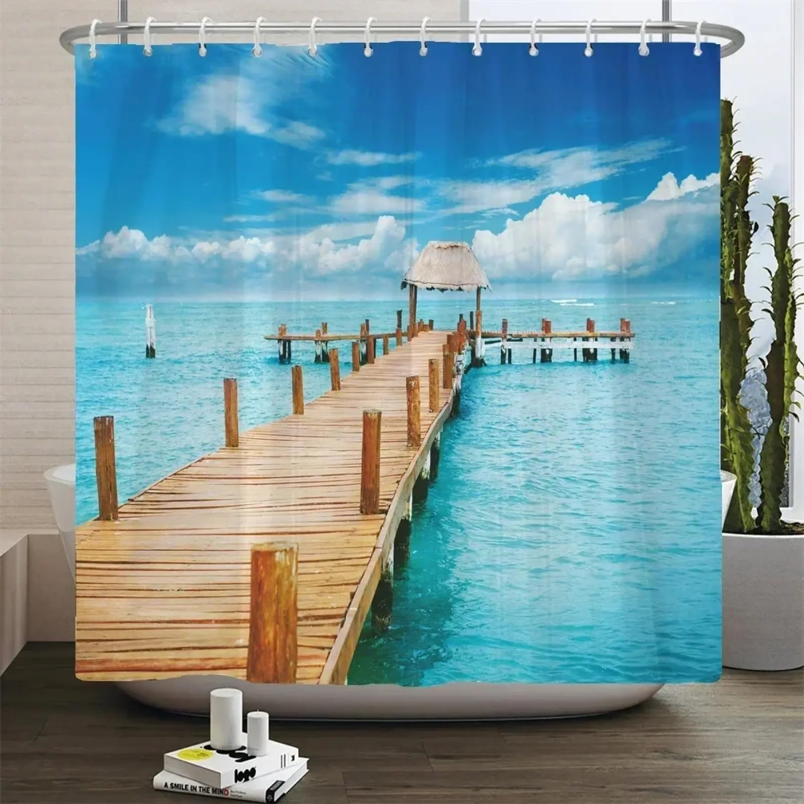 Rideau de salle de bain imperméable imprimé 3D paysage marin premium