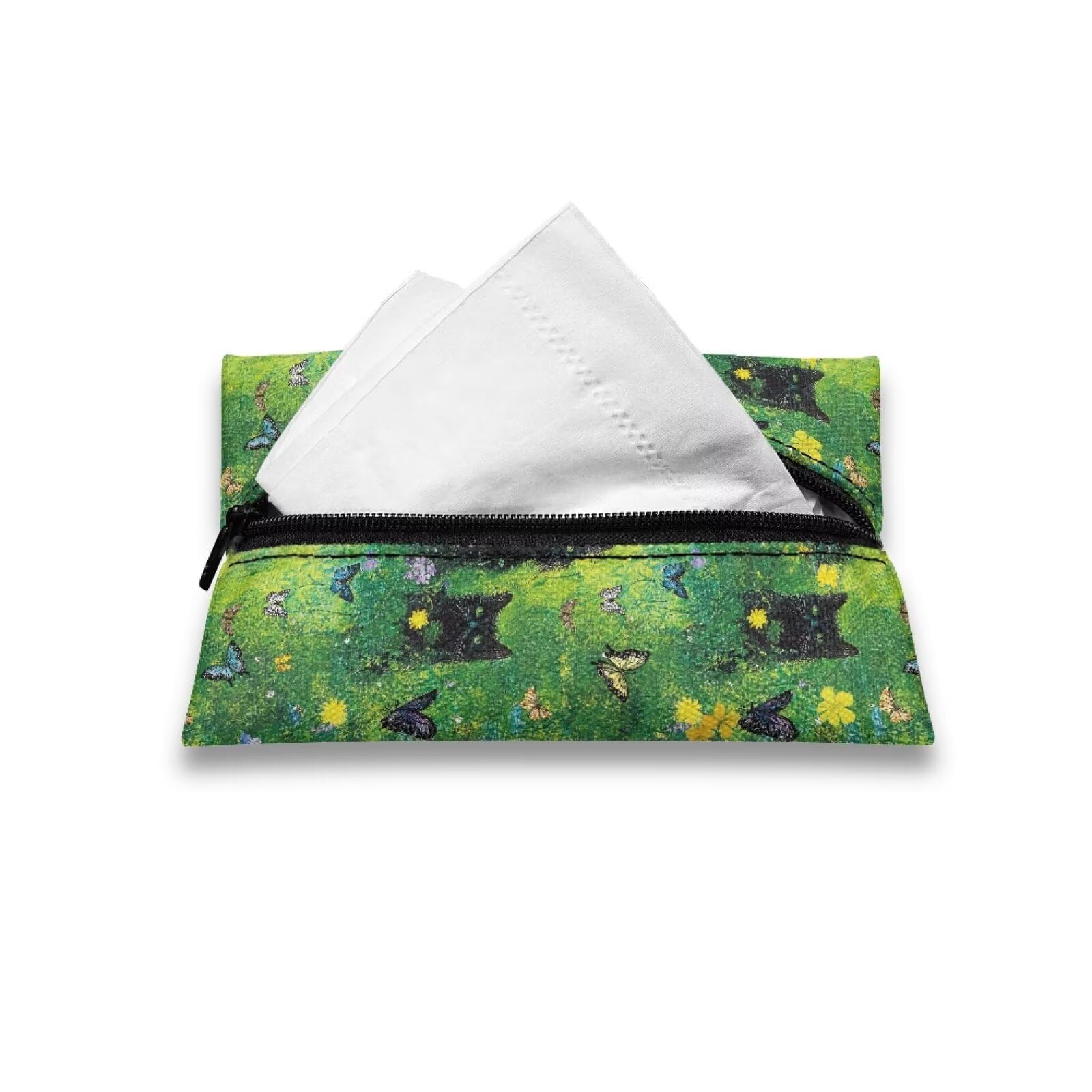 Oamsistay Car Tissue Bags, Travel Tissue Bags Mini Daily Items Organizer Pouch Car Tissues Packs Lightweight Items Easy to Carry Black Cat Print