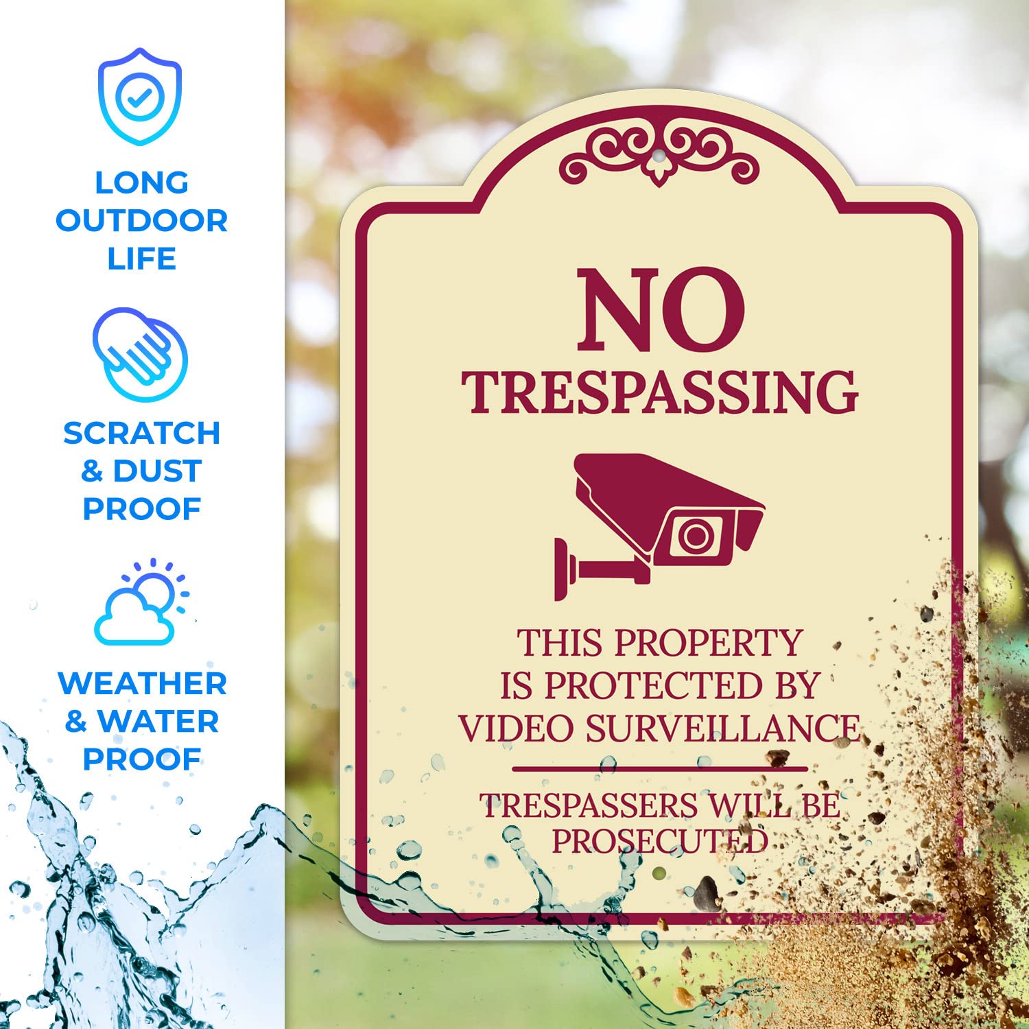 This Property is Protected by Video Surveillance Décor Sign, (SI-73454) Burgundy Light, 18x24 Inches, ACM, Fade Resistant, Made in USA
