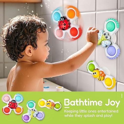 Miniatura 5 de ALASOU 3 piezas de juguetes sensoriales de viaje en avión con ventosa para niños de 1 año Novedad Spinning Tops 12 18 meses Regalo de cumpleaños