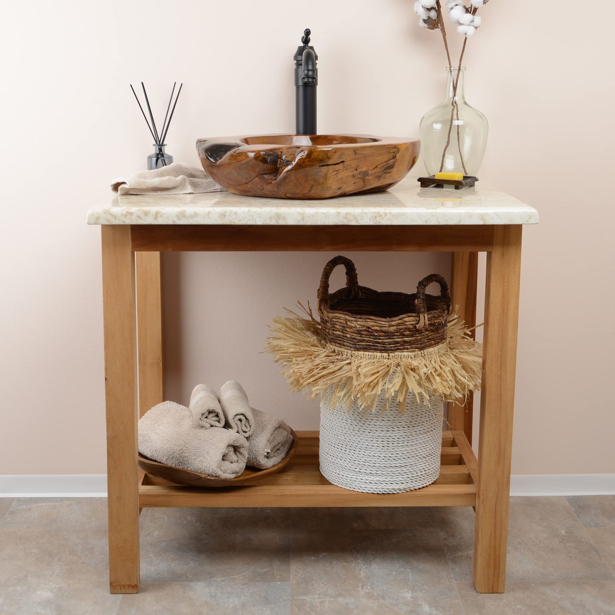 Lavabo di legno | Legno Rotondo ca 45 cm | Fotografati individualmente + selezione di lavabi in teak dalla galleria fotografica ✓ Lavabi in teak per il tuo bagno