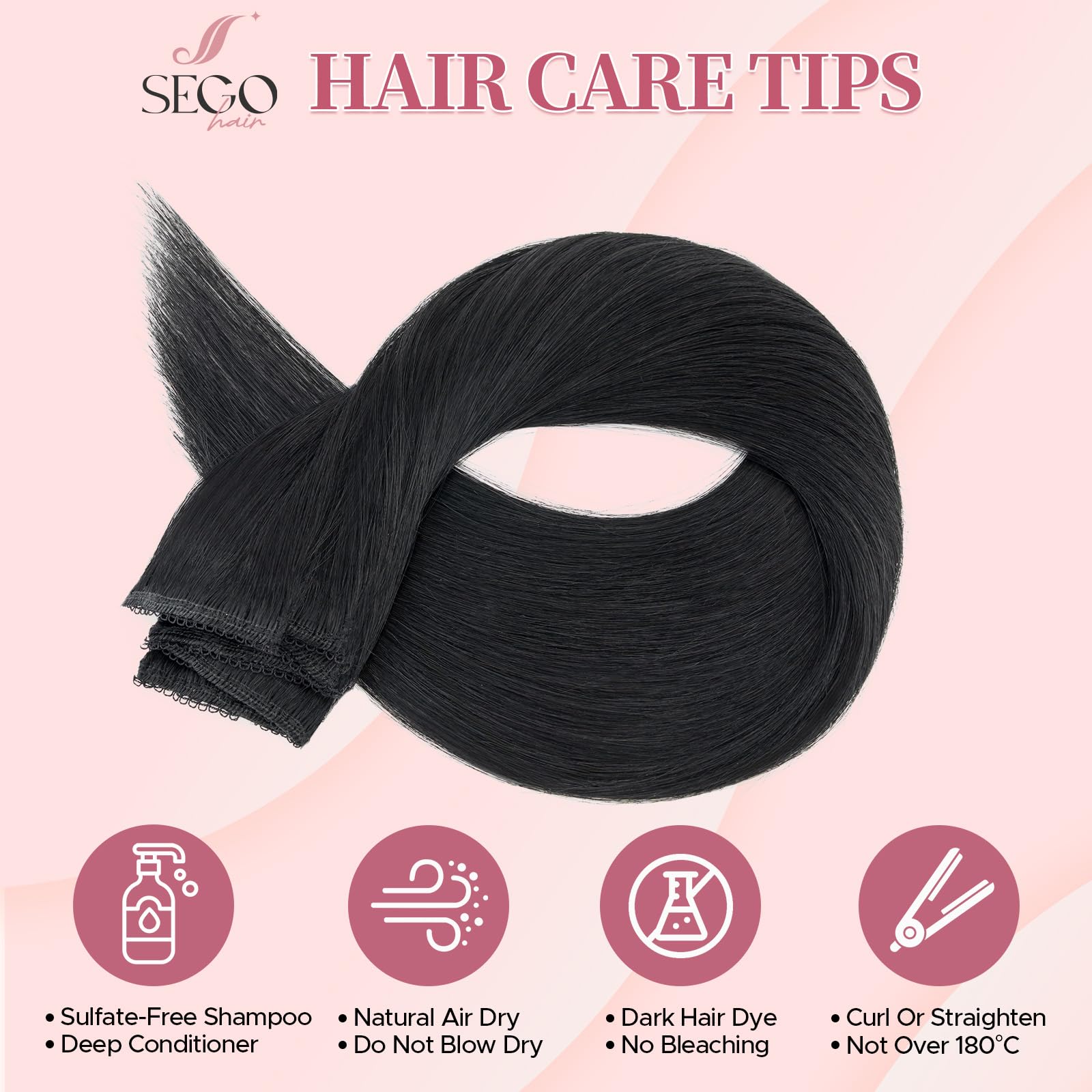 SEGOHAIR Clip in Hair Extensions Real Human Hair, Jet Black Double Weft Virgin Remy Lace Weft Hair Extensions Clip in - Image 2