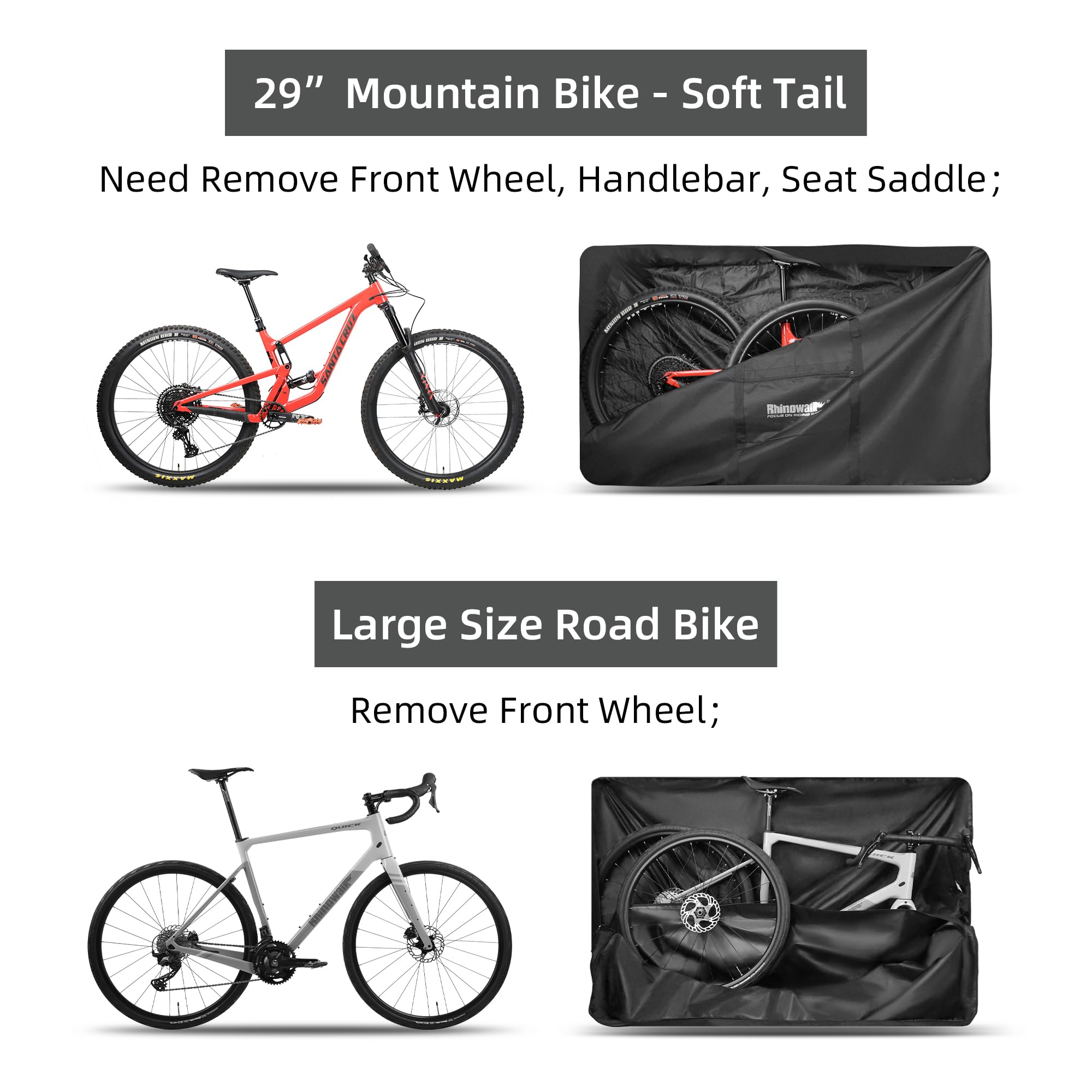 ENJOHOS Sac Transport Vélo Housse Transport Velo pour 26-29 Pouces VTT/61 Taille Route/Trotinette Electrique Housse de Velo Pliant Sac Grand Pliant Porte-Vélo pour Voyager en Train Avion, Noir