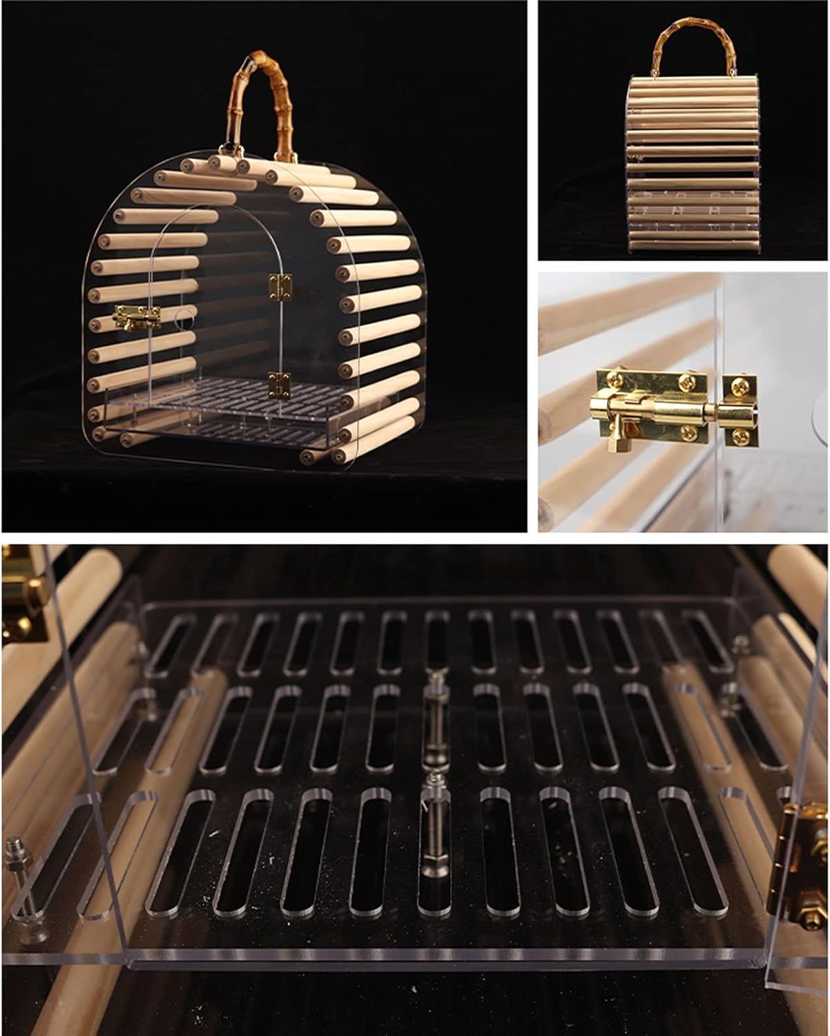 Bird Cage Transparent Bird Carrier Acrylic Bird Travel Bag with Handle Breathable Bird Travel Cage for Indoor Outdoor Small Birds Display Birdcage,