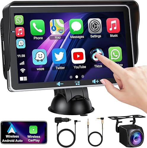 Pantalla Carplay portátil para automóvil, pantalla táctil Inexaccessories para automóvil, soporte estéreo inalámbrico Carplay y Android Auto,
