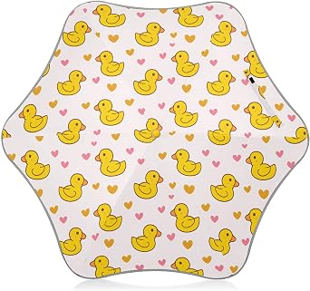 Little Yellow Duck Heart Pattern Kids Umbrella for Girls Boys Windproof Anti-UV Folding Stick Umbrellas with Reflective strip & Rounded Corner Lightweight for Walking School Travel