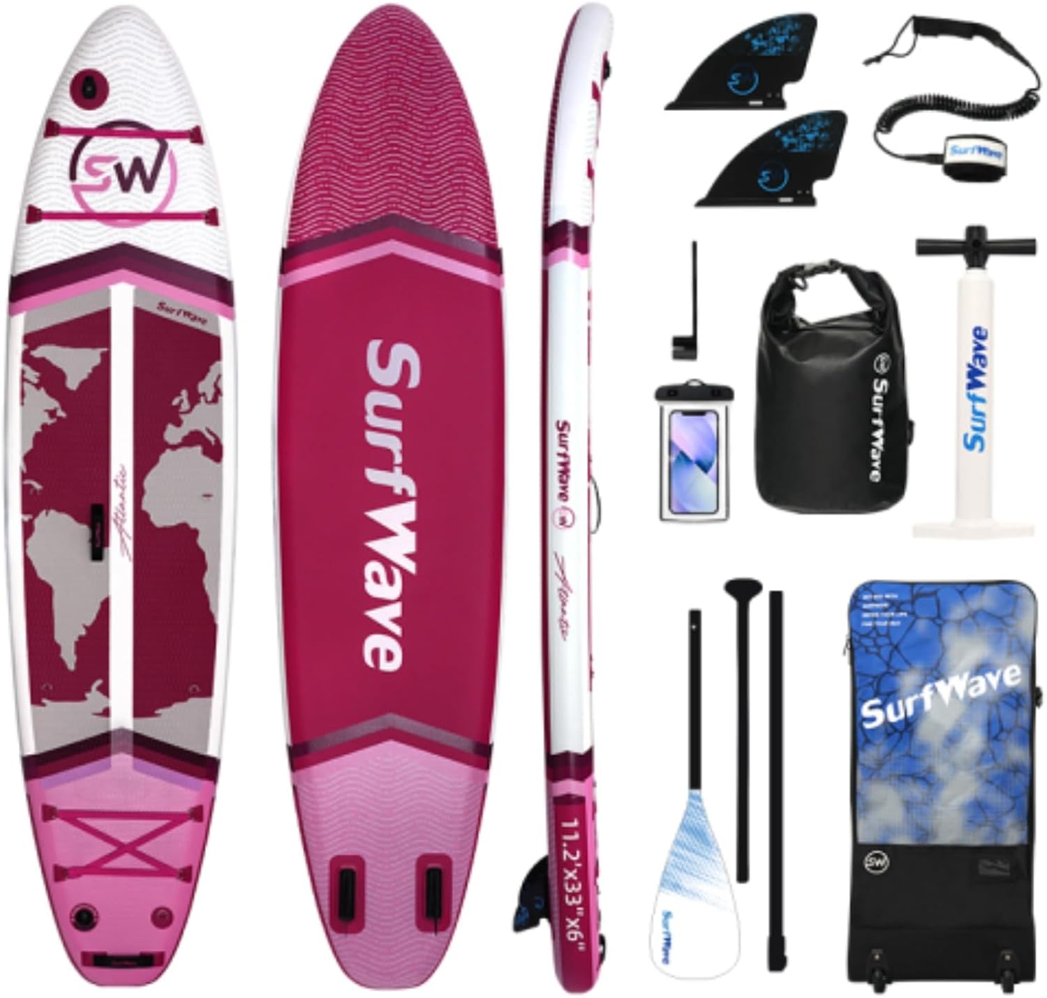 11'x33 x6 Inflatable Stand Up Paddle Board, Surfboard, Surf Paddle Board, Balance Float Board, with Accessories, Universal Travel Board, PVC Brushed Material