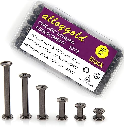 Miniatura 9 de Juego de 90 tornillos de acero inoxidable 304 Chicago de cuero, 7 tamaños de remaches de tornillo de cuero para manualidades, ropa, zapatos