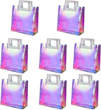Ottwlli 8Pcs Iridescent Gift Bags With Handles Clear Gift Bag 7.9 * 7.1 * 3.9 inch Gift Bags with Handles Holographic Gift Bags for for Christmas, Birthday Party, Weeding Gift Bags Party Supplies