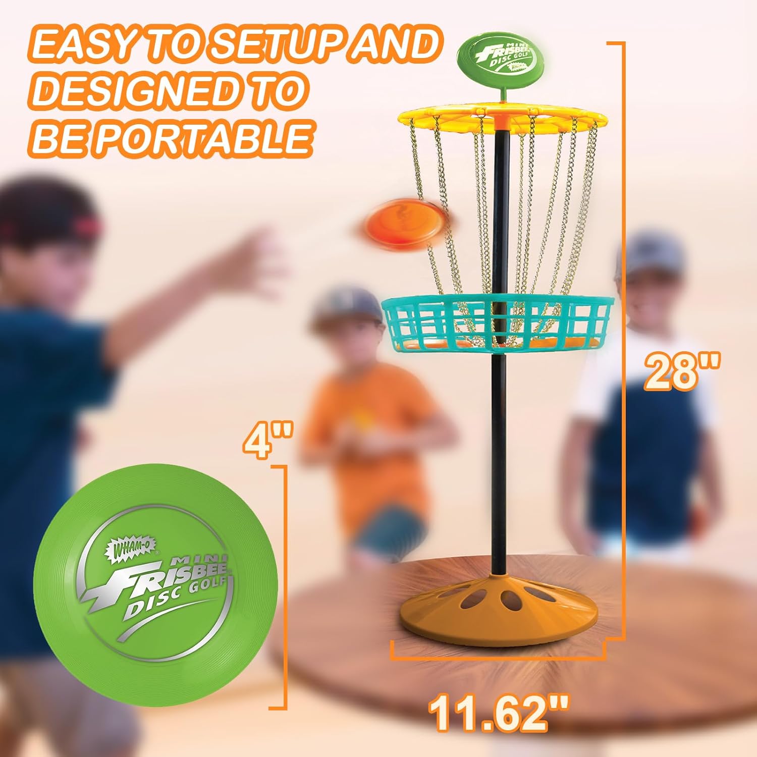 Wham-O Mini Frisbee Golf Set, 28-inch Tall Frisbee Golf Target with 6 Mini Discs, Portable Disc Golf Starter Toy Set for Indoor and Outdoor