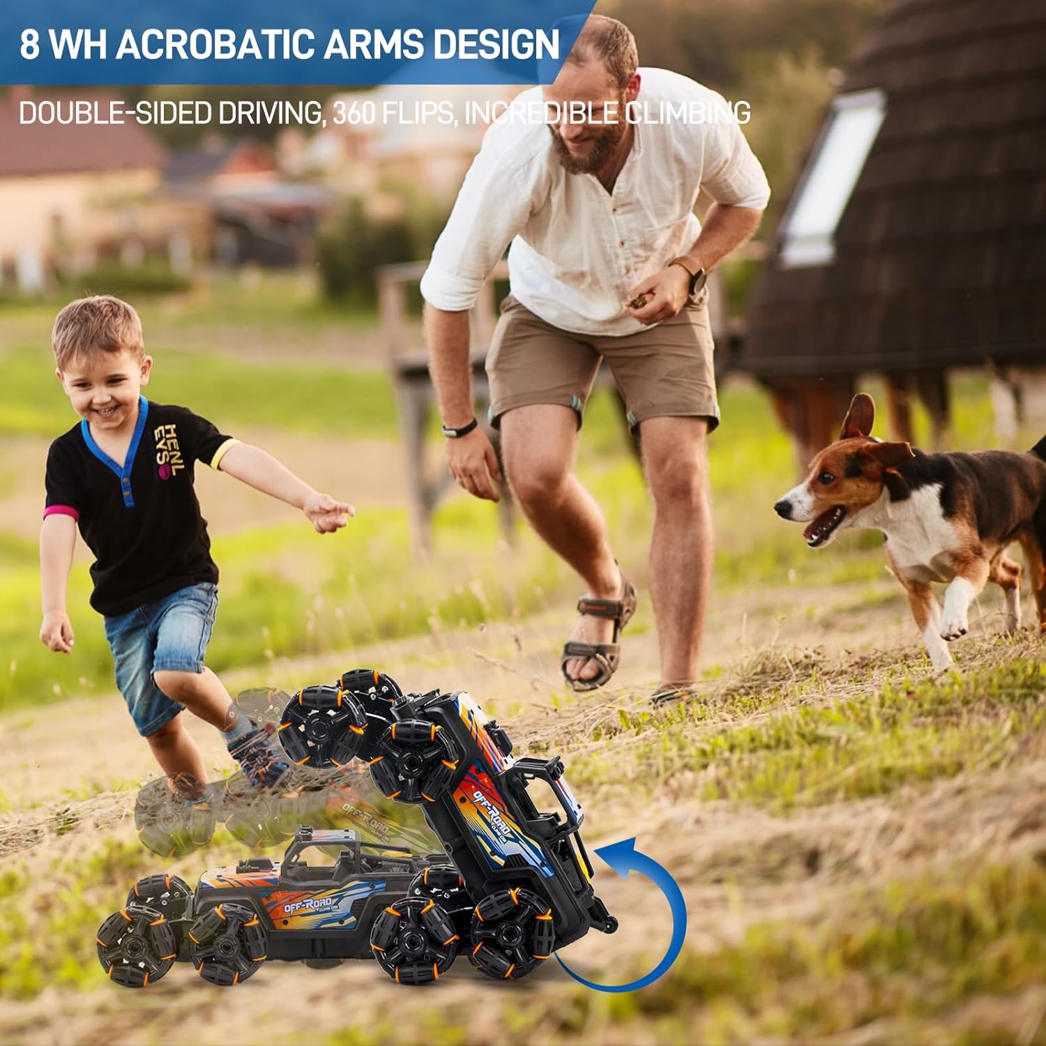 RC Stunt Car Remote Control Monster Truck - 360° Drift Car with Gesture Sensing, 45°Hill Climbing, Cool LED Lights & Music Effects - Top RC Cars Gift for Boys 8-12