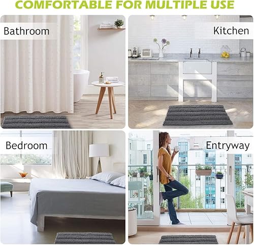 Miniatura 7 de KGORGE Alfombras de baño grises  Alfombras de baño suaves y grandes, alfombra de baño absorbente de agua, alfombra de ducha para inodoro, puerta,
