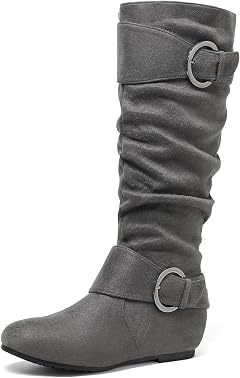 DREAM PAIRS Women's URA Grey Suede Knee High Low Hidden Wedge Boots Size 10 M US