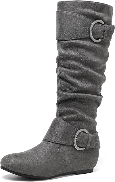 DREAM PAIRS Women's URA Grey Suede Knee High Low Hidden Wedge Boots Size 5.5 M US