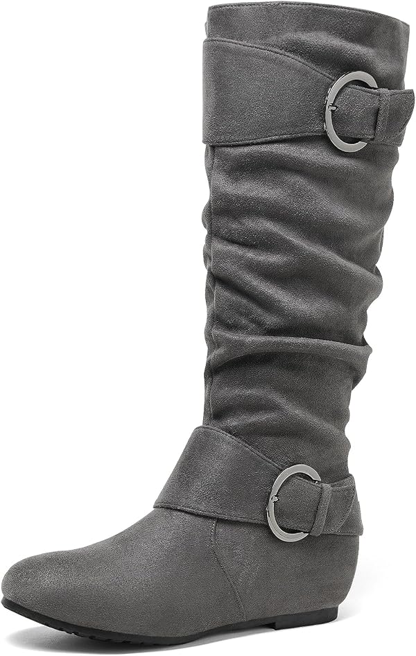 DREAM PAIRS Women's URA Grey Suede Knee High Low Hidden Wedge Boots Size 5.5 M US