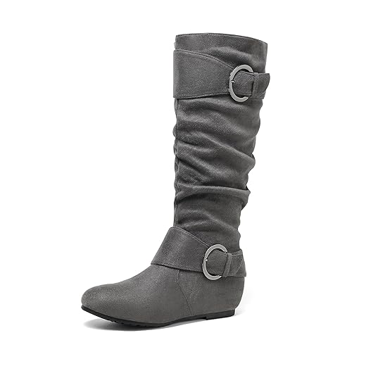 DREAM PAIRS Women's Ura Grey Suede Knee High Low Hidden Wedge Boots Size 5.5 M US