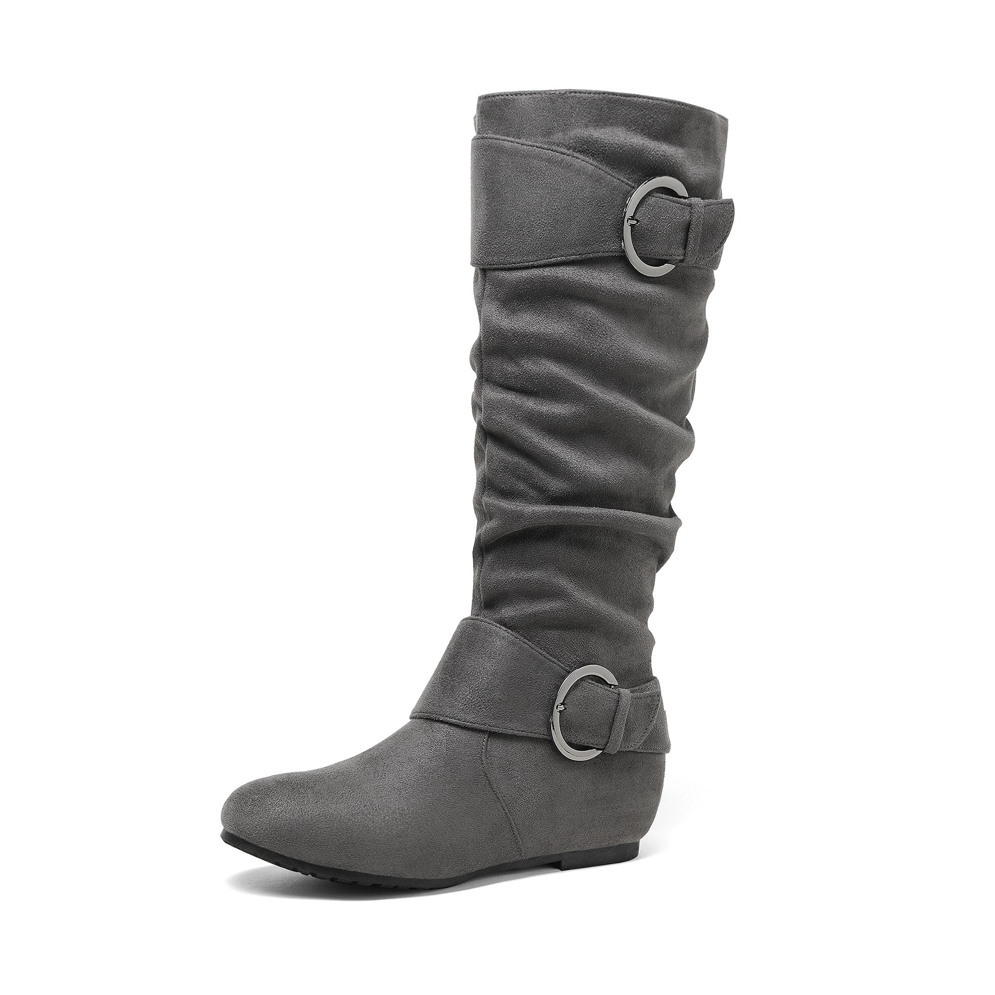 DREAM PAIRS Women's URA Grey Suede Knee High Low Hidden Wedge Boots Size 5.5 M US