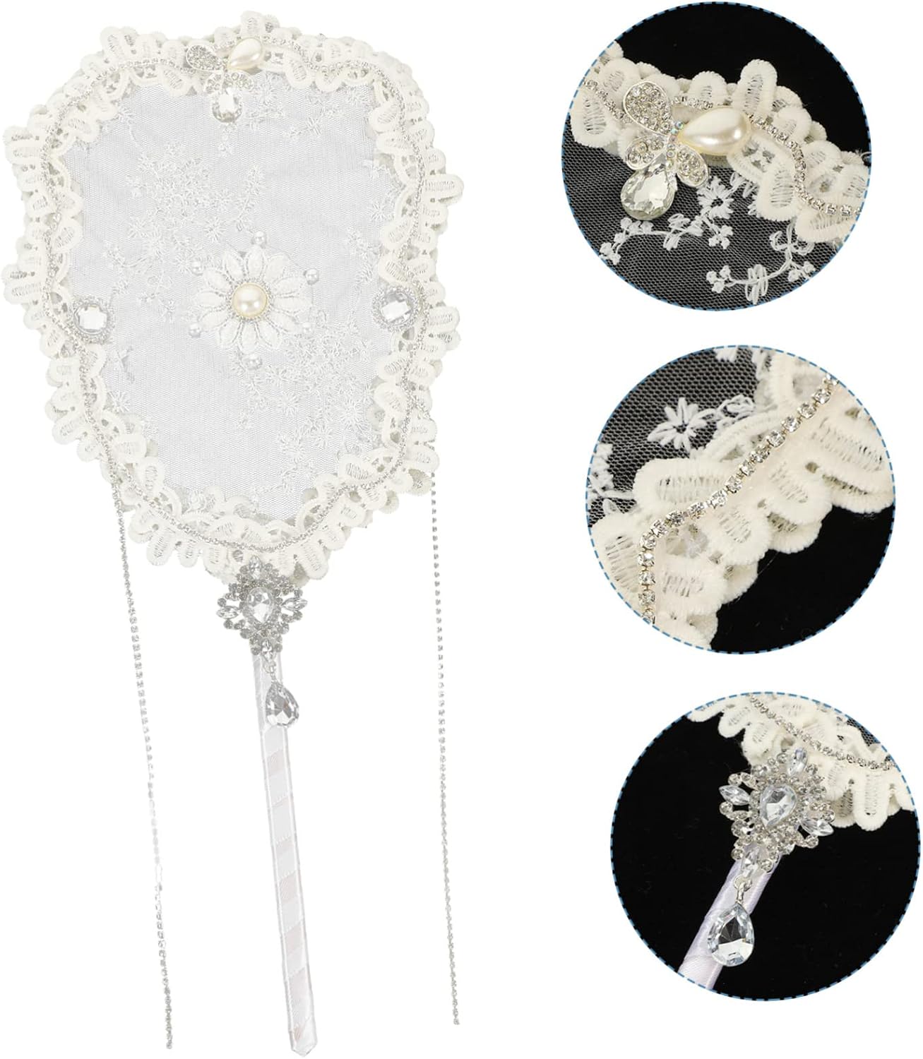Hand Fan Lace Gauze Floral Pattern Decorative Fan White