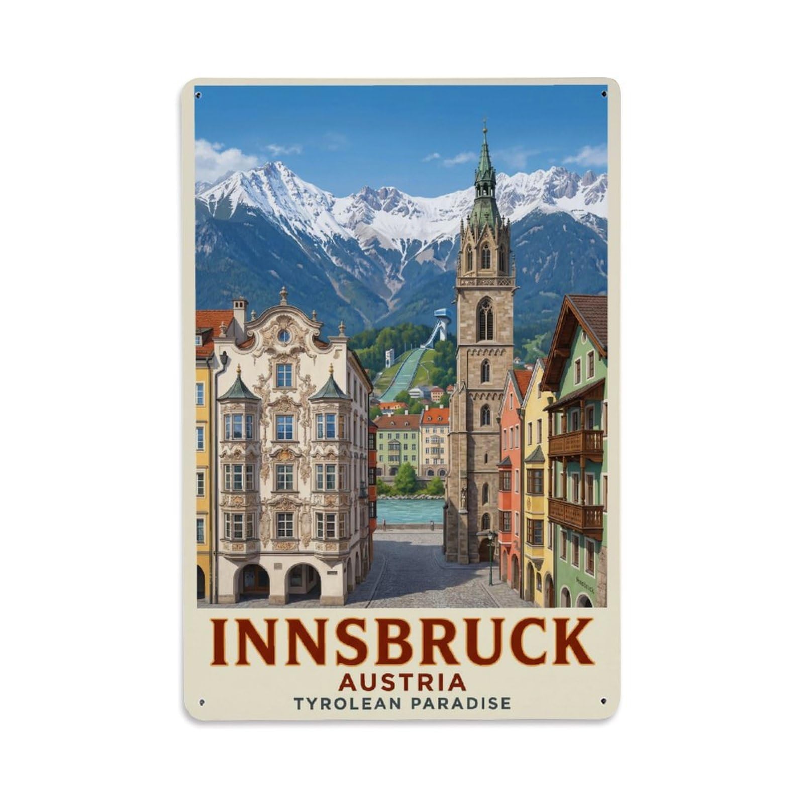 Olhnbad Style Alpine Innsbruck Austria Realism Mountain Travel Metal Tin Sign