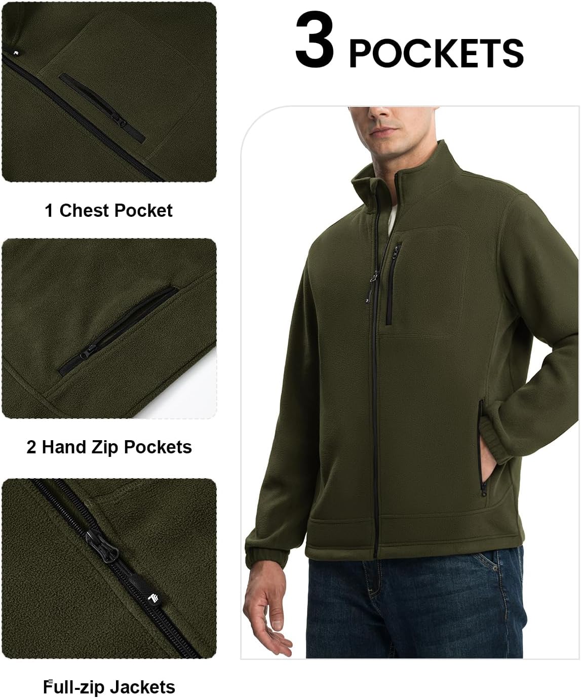 TBMPOY Men's Fleece Jackets Lightweight Full-Zip Fall Jacket Outdoor Hiking Warm Winter Coats with Pockets - Image 5