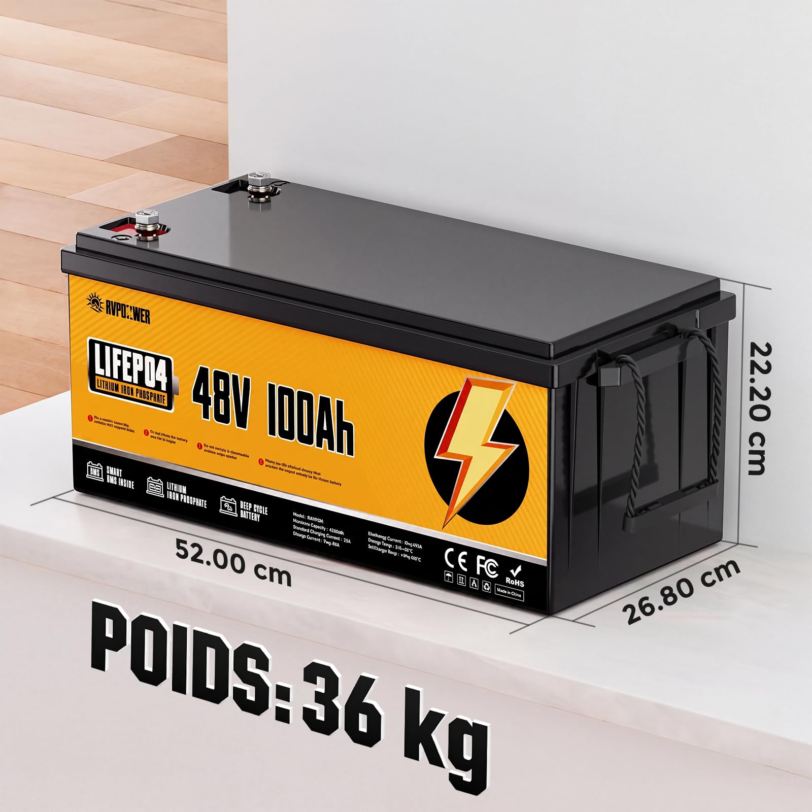 Batería LiFePO4 48 V 100 Ah, 5,12 kWh, para Buggy de Golf
