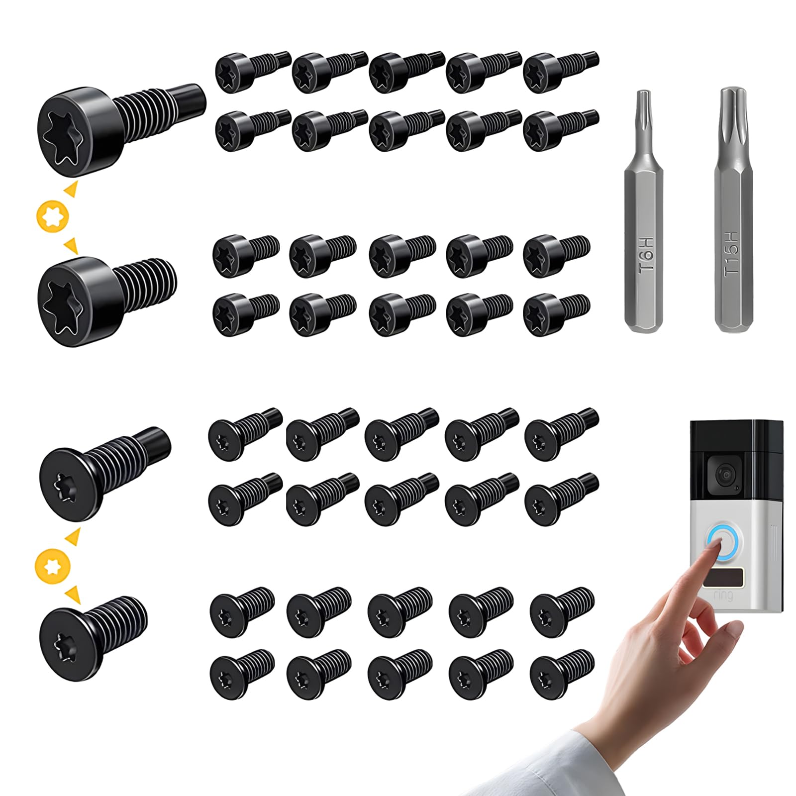 Lfwzry Black 40 Pcs Ring Doorbell Screws With 2 Screwdriver, Doorbell Screwdriver Replacement, T5,T16 Replacement Security Screws, Video Doorbell Security Screws Compatible With Video Doorbell 2 And Pro