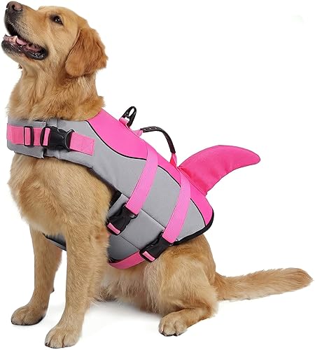 Miniatura 41 de Queenmore - Chaleco salvavidas para perros Ripstop, diseño de tiburón, chaleco de seguridad ajustable con alta flotabilidad y asa de rescate
