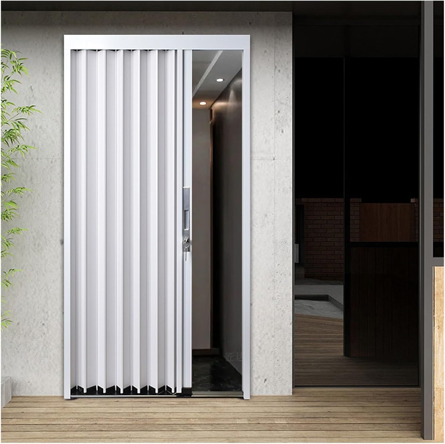 Customizable White Accordion Door, Lockable V Shape Folding Sliding Door, 24-76 Inch Wide, Aluminum Multifold Interior Door for Home & Office, 34x80in/86x203cm