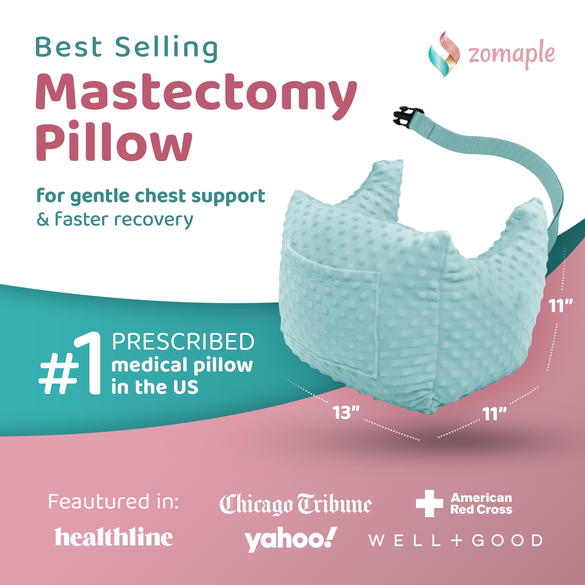 Zomaple Post Mastectomy Pillow Post Surgery – Post-Op Essentials, Breast Augmentation/Reduction & Mastectomy Recovery Supplies – Washable Cover for Comfort & Support