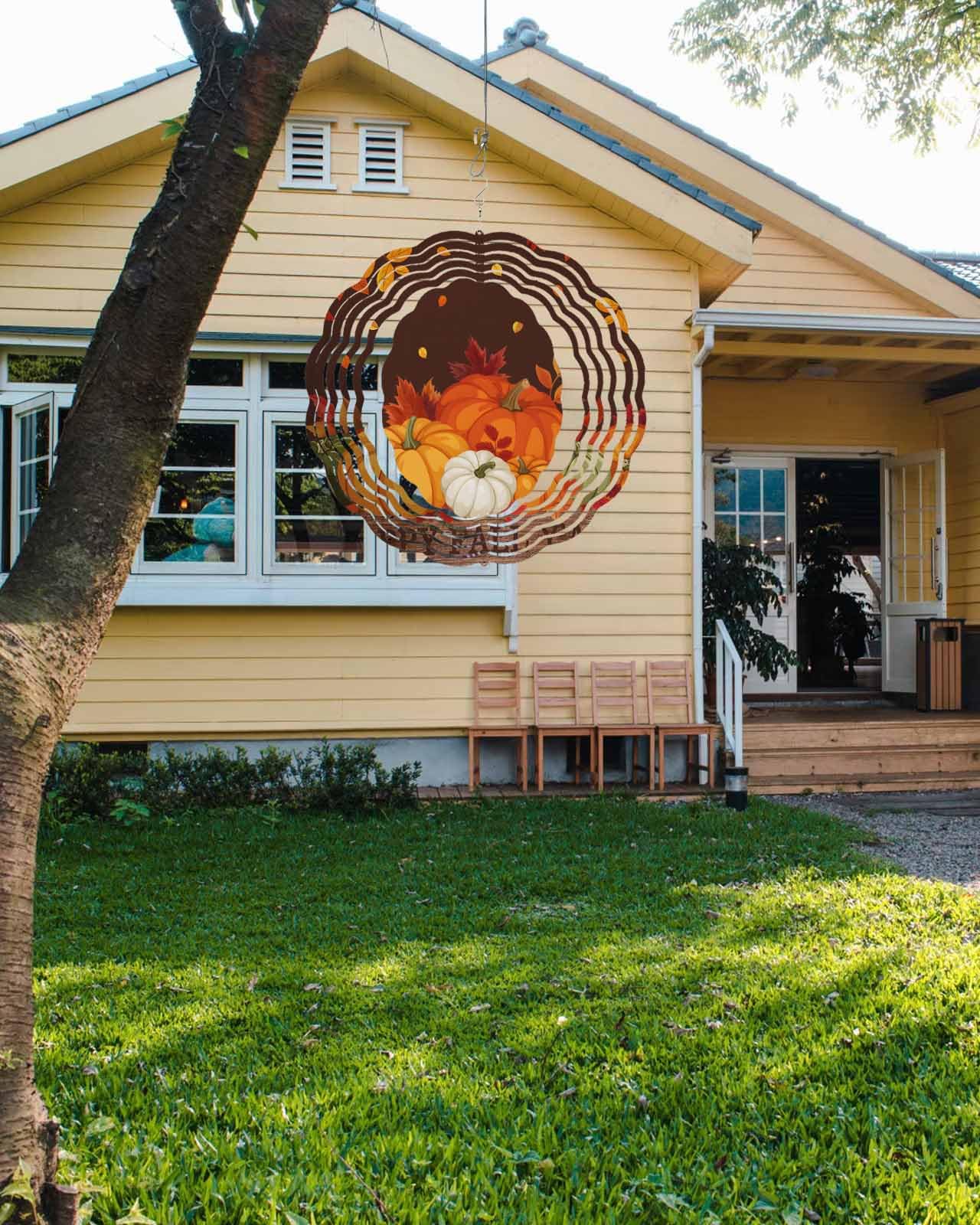 Herbst-Windspiel Orange Kürbis Ahornblatt Edelstahl Spinner für Hof und Garten Hapyy Fall Y'all Windskulpturen 30,5 cm 30,5 cm 3D Handwerk Ornamente Hängende Herbst Wind Spinner für Outdoor Indoor