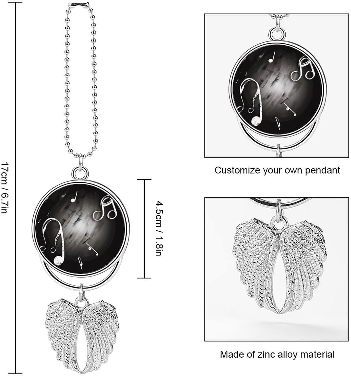 Music Notes Car Hanging Ornament Car Rearview Mirror Pendant Personalized Hanging Car Charm Cute Car Decor Rear View Mirror Accessories Funny Auto Interior Hanger Decoration Silver-Style image 2