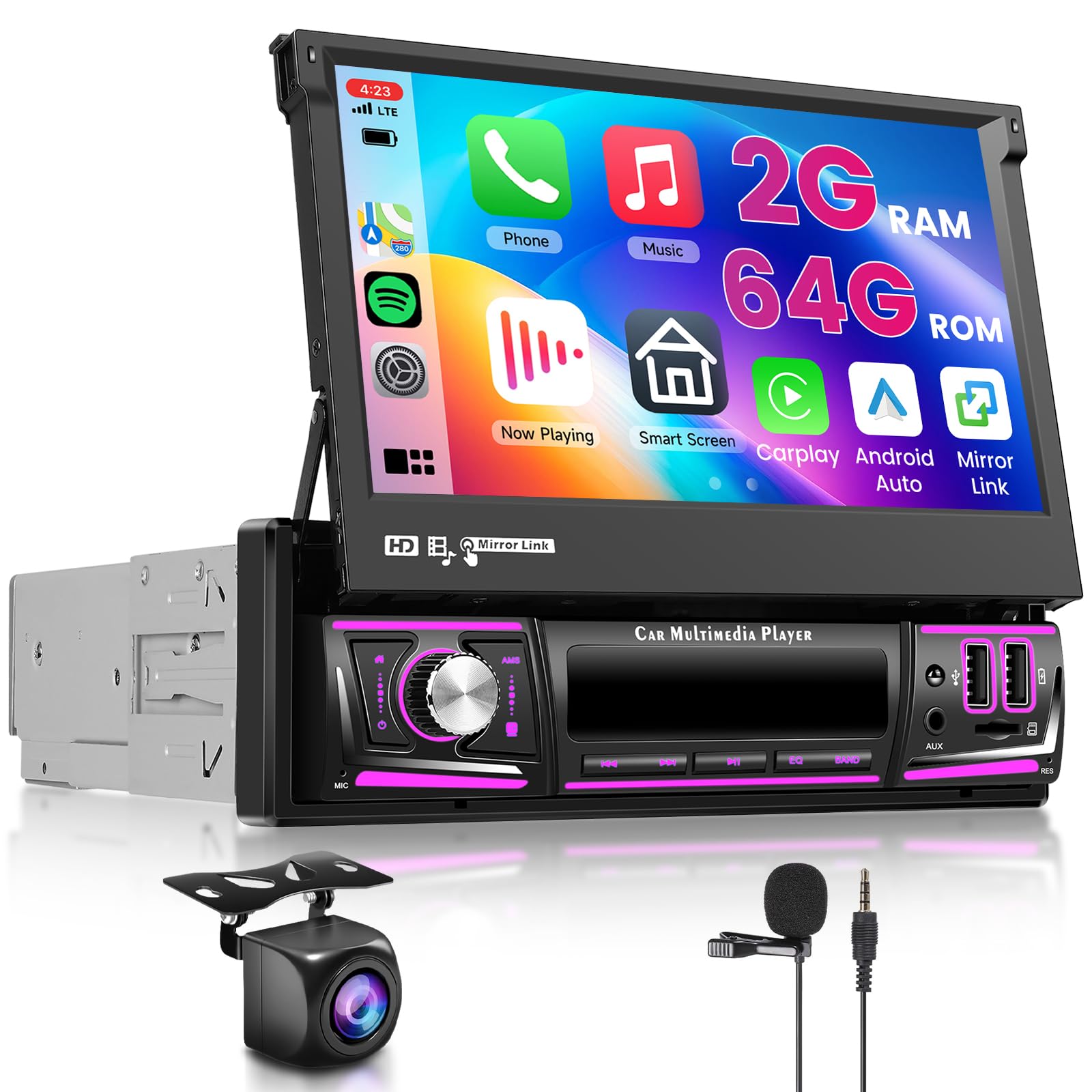Amazon.com: [2G+64G] Single Din Flip Out Car Stereo,Android