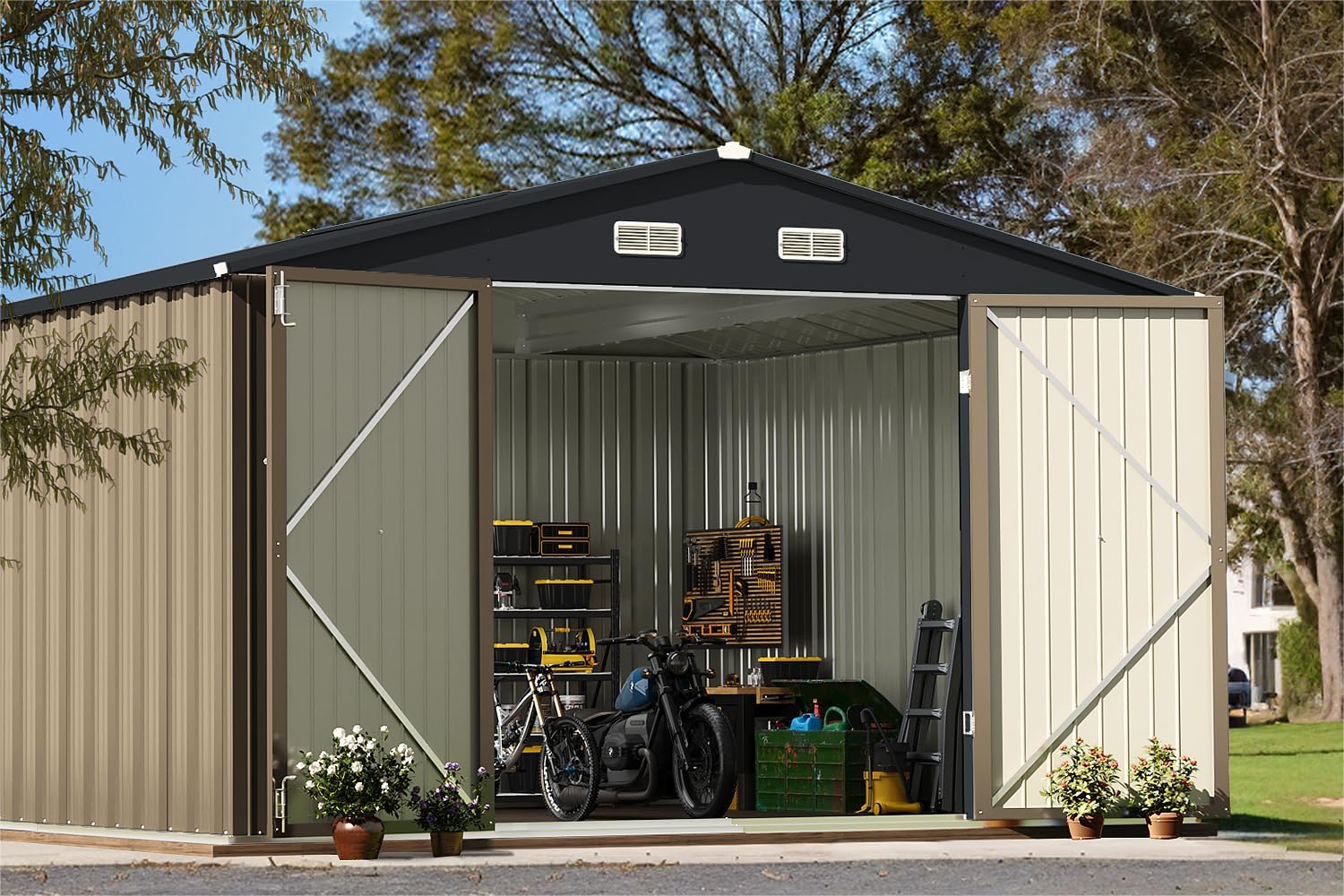 Amazon.com : AECOJOY 10' x 14' Shed Metal, Outdoor Storage Sheds ...