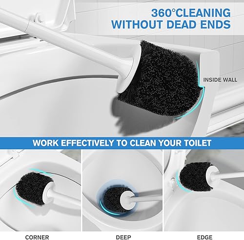 Miniatura 3 de Escobilla de inodoro y soporte, cepillo para inodoro con soporte ventilado y mango largo ergonómico, juego de cerdas duraderas para limpieza de baño
