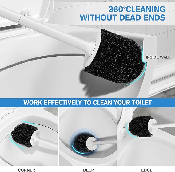 Toilet Brush and Holder, Toilet Bowl Brush with Ventilated Holder and Ergonomic Long Handle, Durable Bristles Toilet Scrubber Set for Bathroom Cleaning(White)