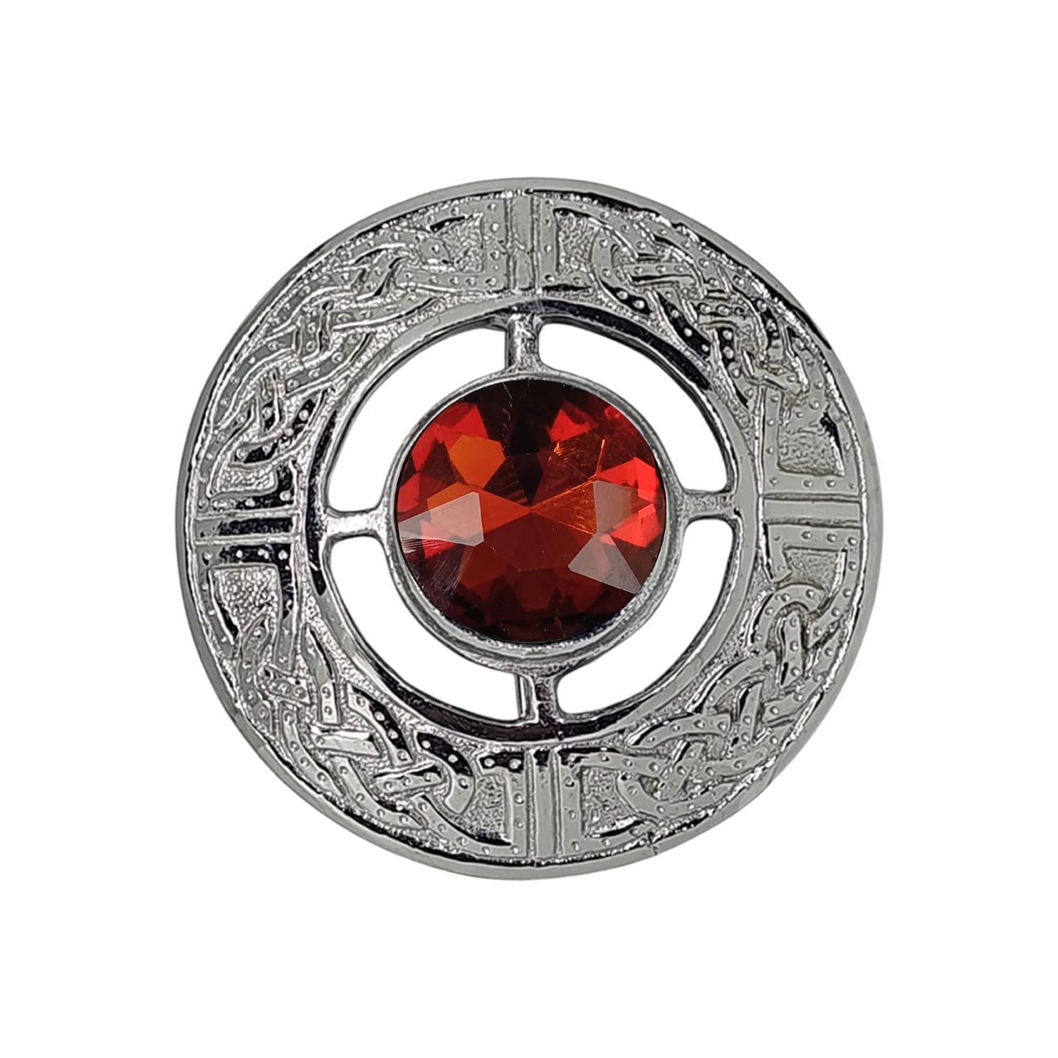 Men's Celtic Kilt Brooch Scottish Fly Plaid Pin Stones Chrome Plated Jewelry 3" Diameter