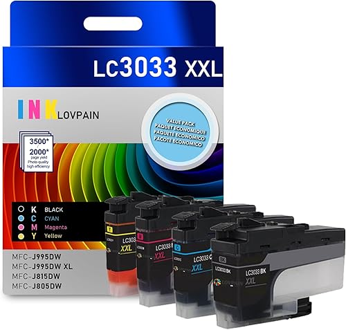 LC3033XXL - Cartucho de tinta (4 unidades, 1BK1C1M1Y) - Cartuchos de tinta de alto rendimiento compatibles con Lvan LC3033 de repuesto para Brother