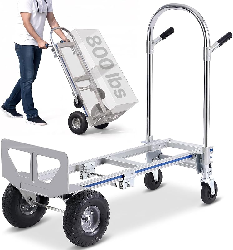 VEVOR Aluminum Truck, 2 in 1, 800 lbs Load Capacity, Heavy Duty Industrial Convertible Folding Hand Truck and Dolly, Utility Cart Converts from Hand Truck to Platform Cart with Rubber Wheels | 2 in 1 Aluminum Truck with Rubber Wheels, Utility Cart Converts from Hand Truck to Platform Cart for Industrial Use