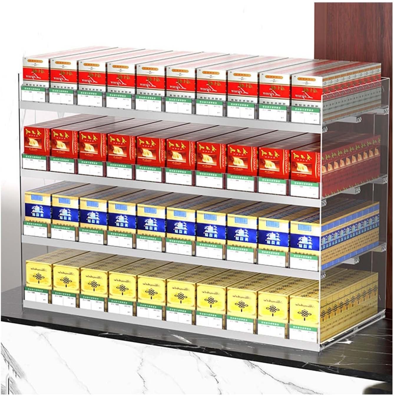 Transparent Cigarette Display Case with Automatic Pusher, Rectangular Matchbook Holder, Easy-Clean Store Shelves, Ideal for Convenience Stores, Size: 43.5x28.4cm