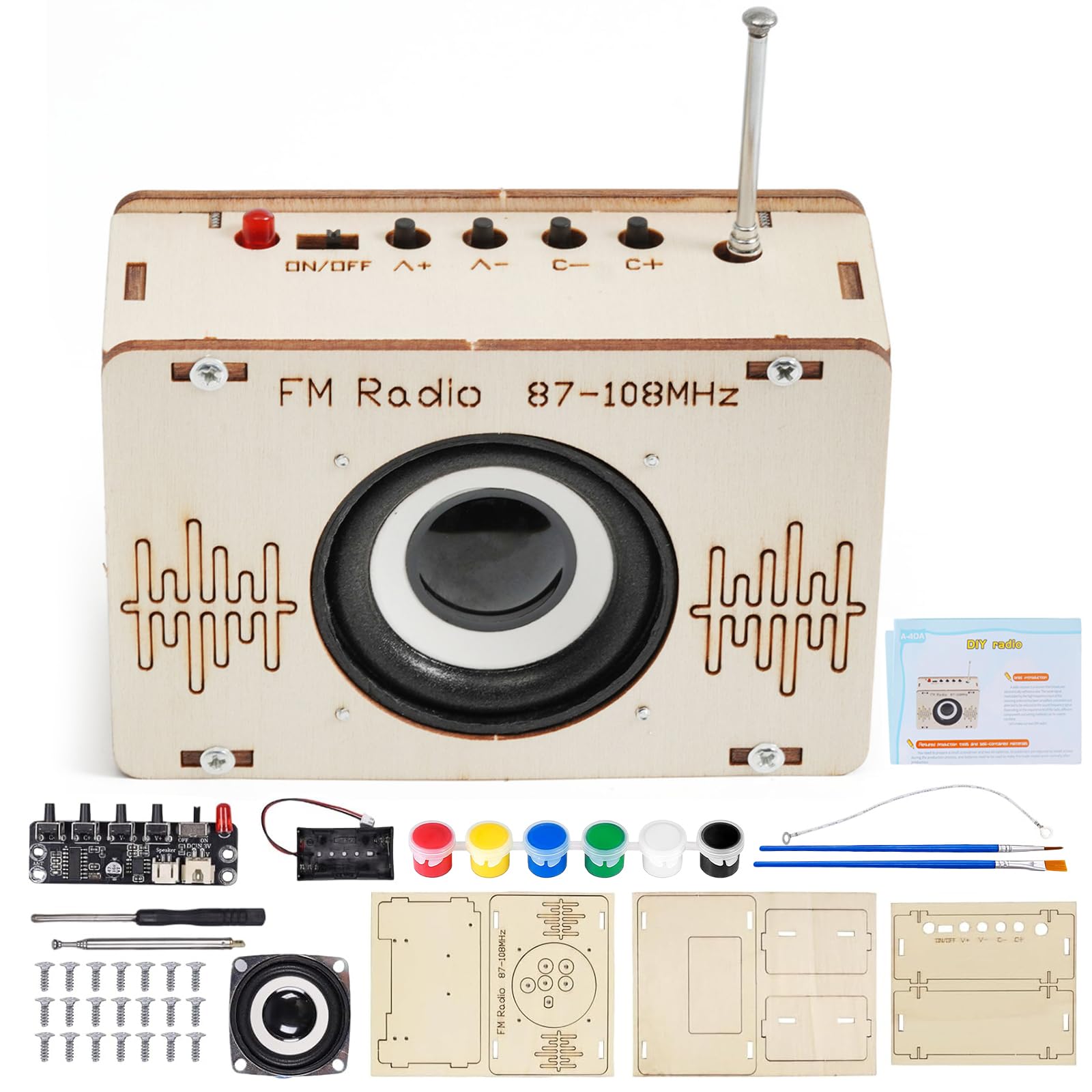 Louttary Kit di Altoparlanti Bluetooth Fai-Da-Te Altoparlante Esperimento Scientifico Amplificatore Audio Elettronico Costruisci il Tuo Suono Portatile con Altoparlante Bluetooth con In Legno