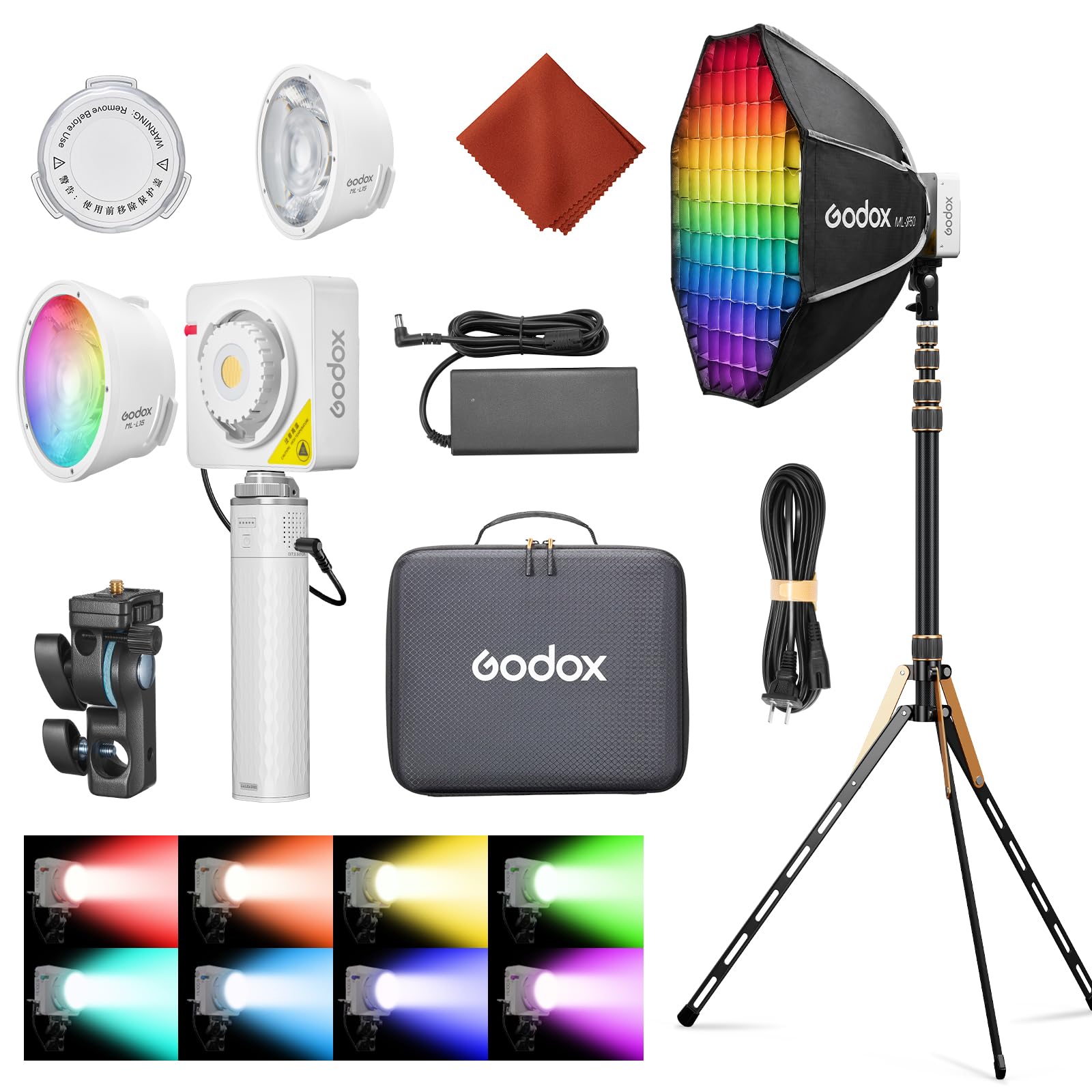 ML100R RGB LED Video Light with 25600mAh Grip/Light Stand/Softbox