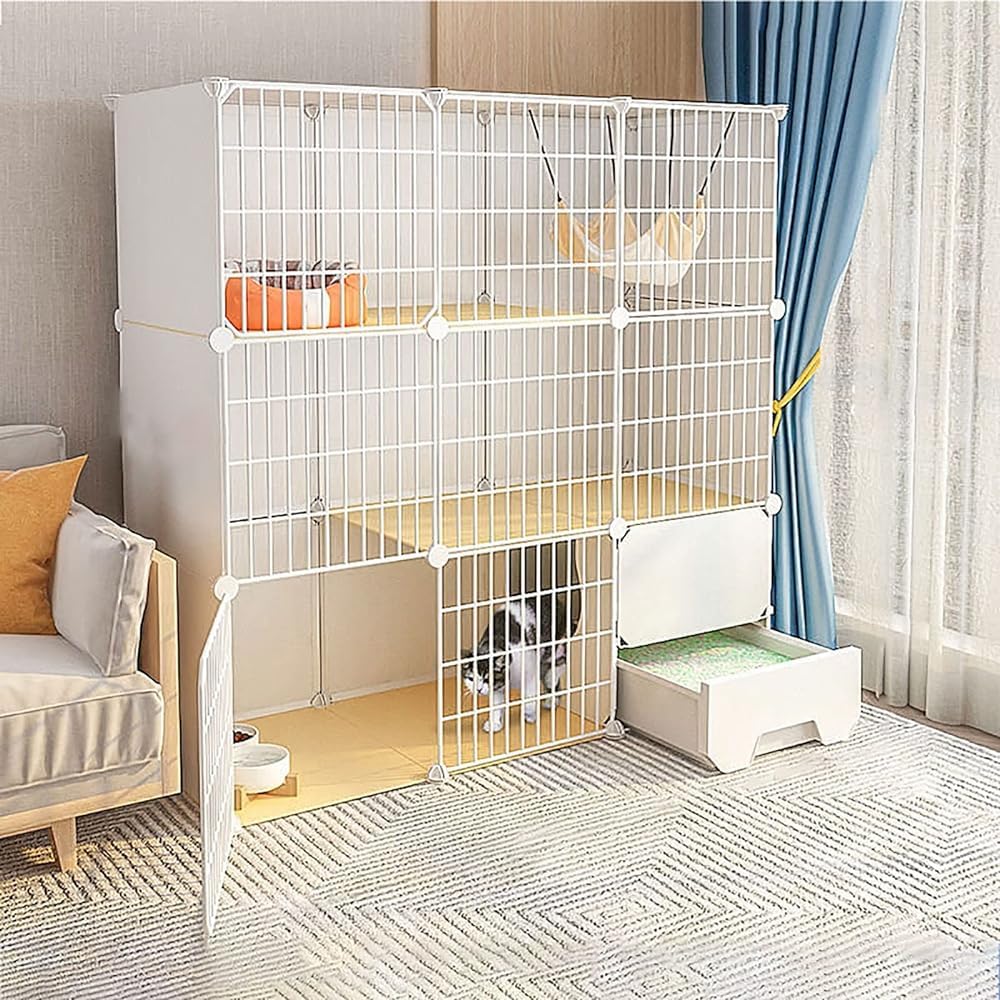Gabbie per Gatti - Gabbia per Gatti da Interno, recinto per Gatti, recinto per Gatti da Balcone, Cuccia Fai da Te Staccabile in Filo Metallico, Gabbia per furetti, Gabbie per porcellini d'In
